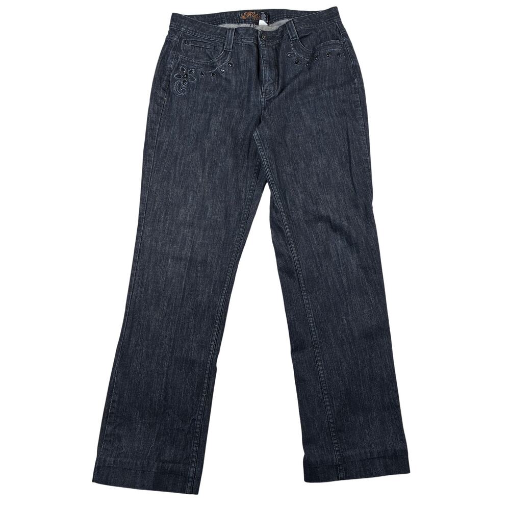 Kikit Straight Jeans Womens 10 Rinsed Beaded Embellished Stretch Denim Dark Wash
